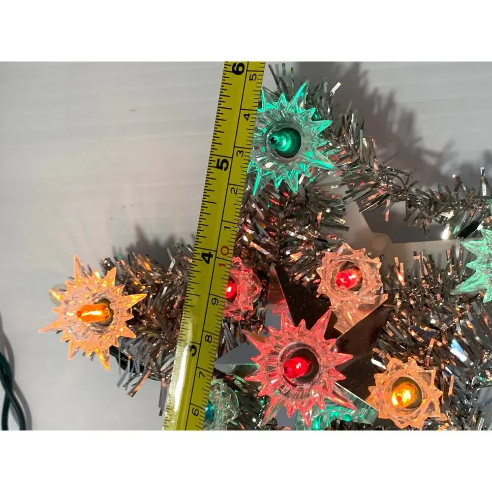 Vintage Silver Garland Small Star 11 Light Christmas Tree Topper